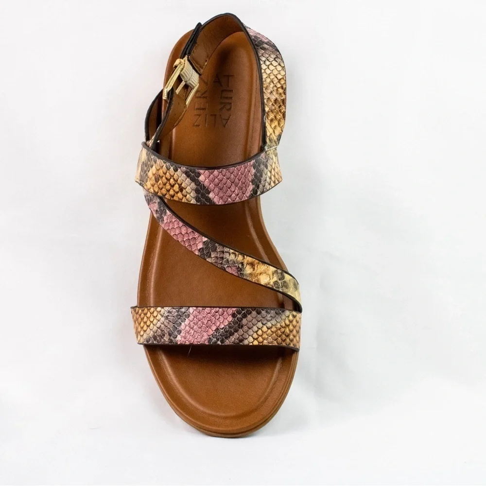 Naturalizer Multi Snake Leather Strap Open Toe Flat Slingback Women Sandals Sz 7 - Picture 7 of 9